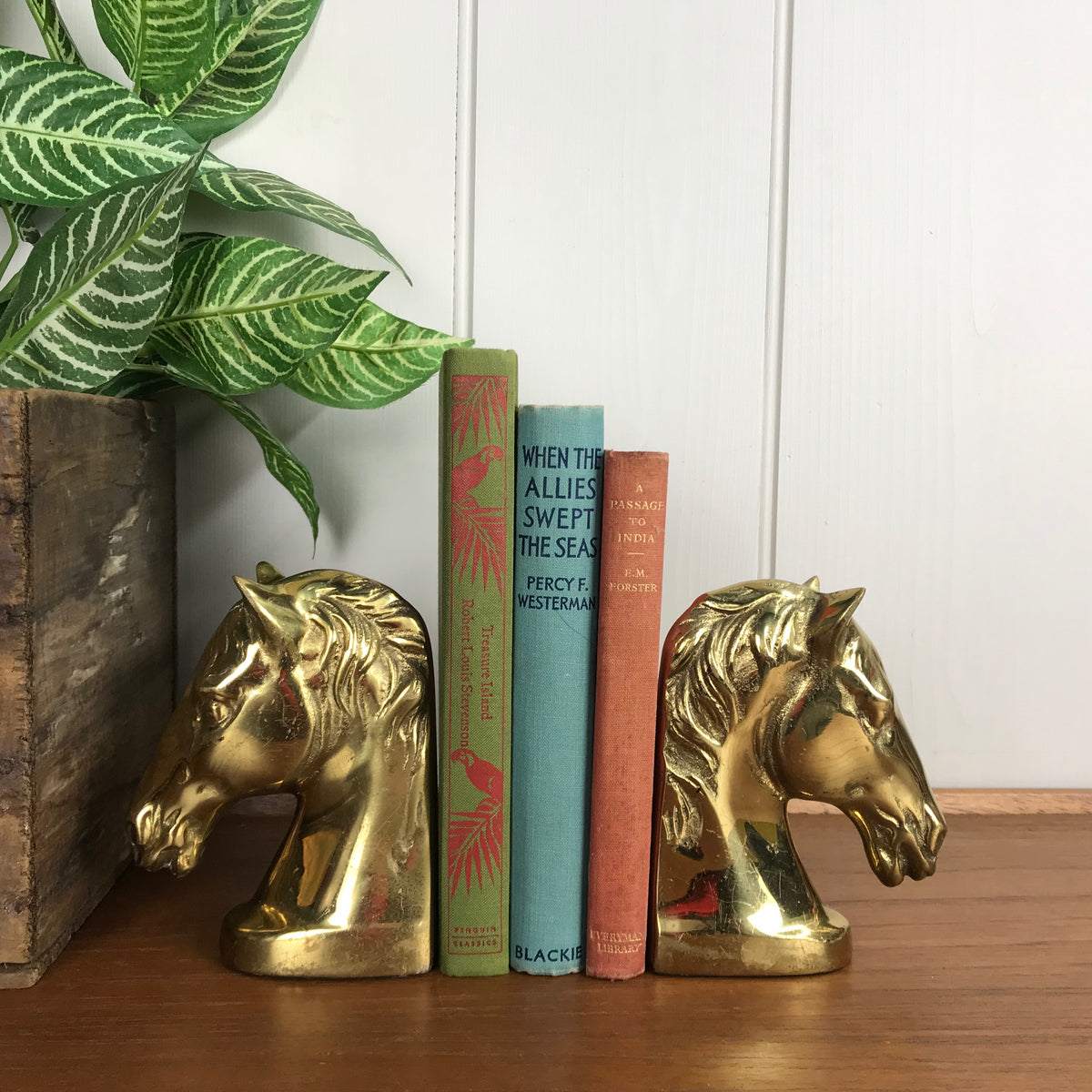 Vintage Pair of Large Brass Horse Bookends, Brass Horse Head, Equestrian,  Ranch, Lodge, Mid Century, Rare Brass Bookends 