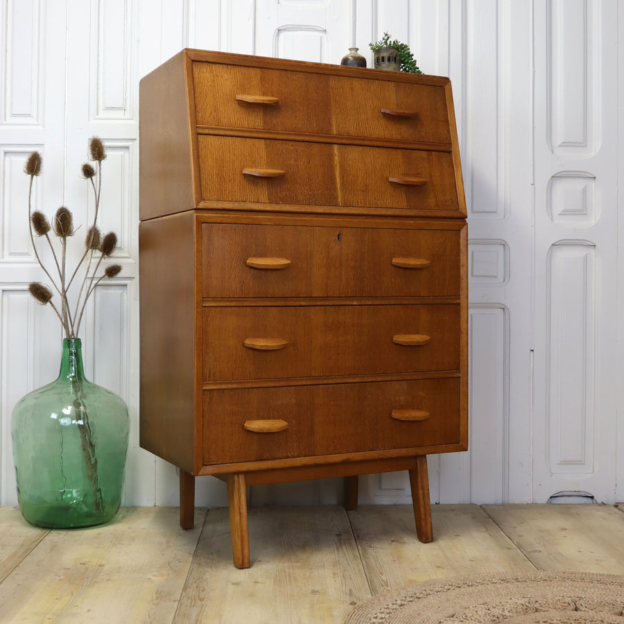 Mid Century Oak Rustic Tallboy Drawers Vanity Unit 1406c