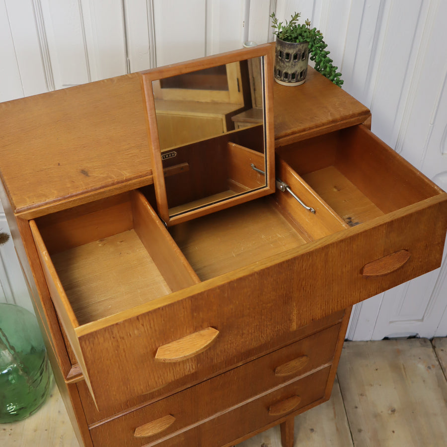 Mid Century Oak Rustic Tallboy Drawers Vanity Unit 1406c