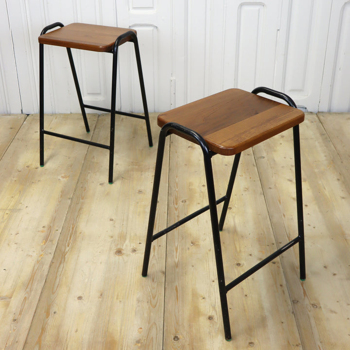 Vintage Reclaimed Iroko School Laboratory Stacking Stool