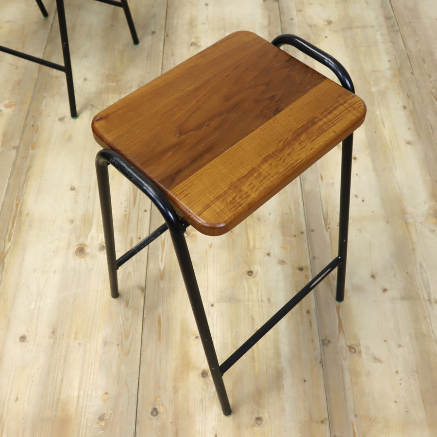 Vintage Reclaimed Iroko School Laboratory Stacking Stool