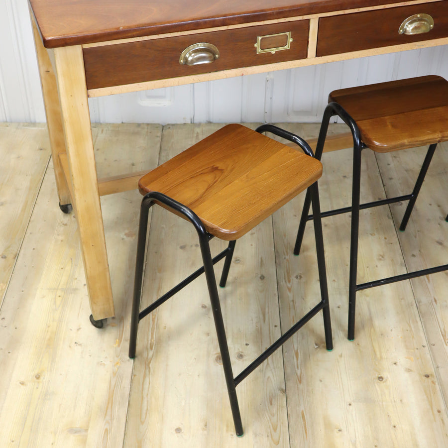 Vintage Reclaimed Iroko School Laboratory Stacking Stool