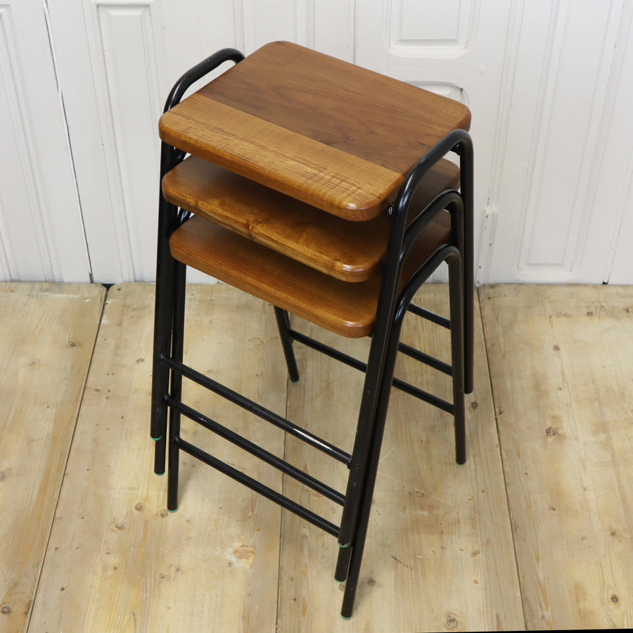 Vintage Reclaimed Iroko School Laboratory Stacking Stool