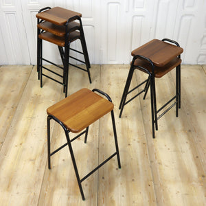 Vintage Reclaimed Iroko School Laboratory Stacking Stool