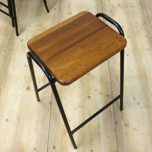 Vintage Reclaimed Iroko School Laboratory Stacking Stool