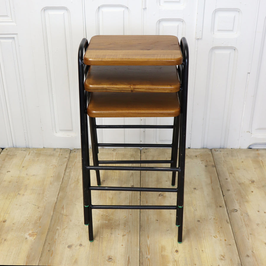 Vintage Reclaimed Iroko School Laboratory Stacking Stool