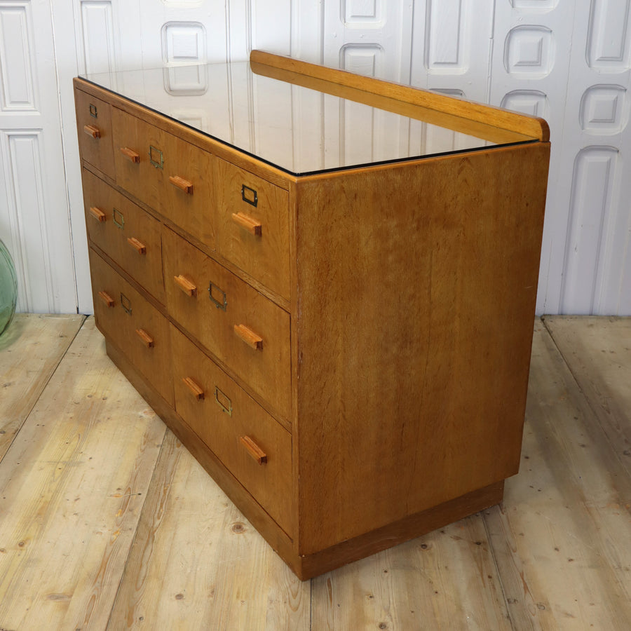 Mid Century Oak Rustic Shop Counter Drawers 0606a