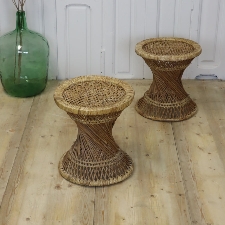 vintage_wicker_boho_mid_century_rattan_stools_tables