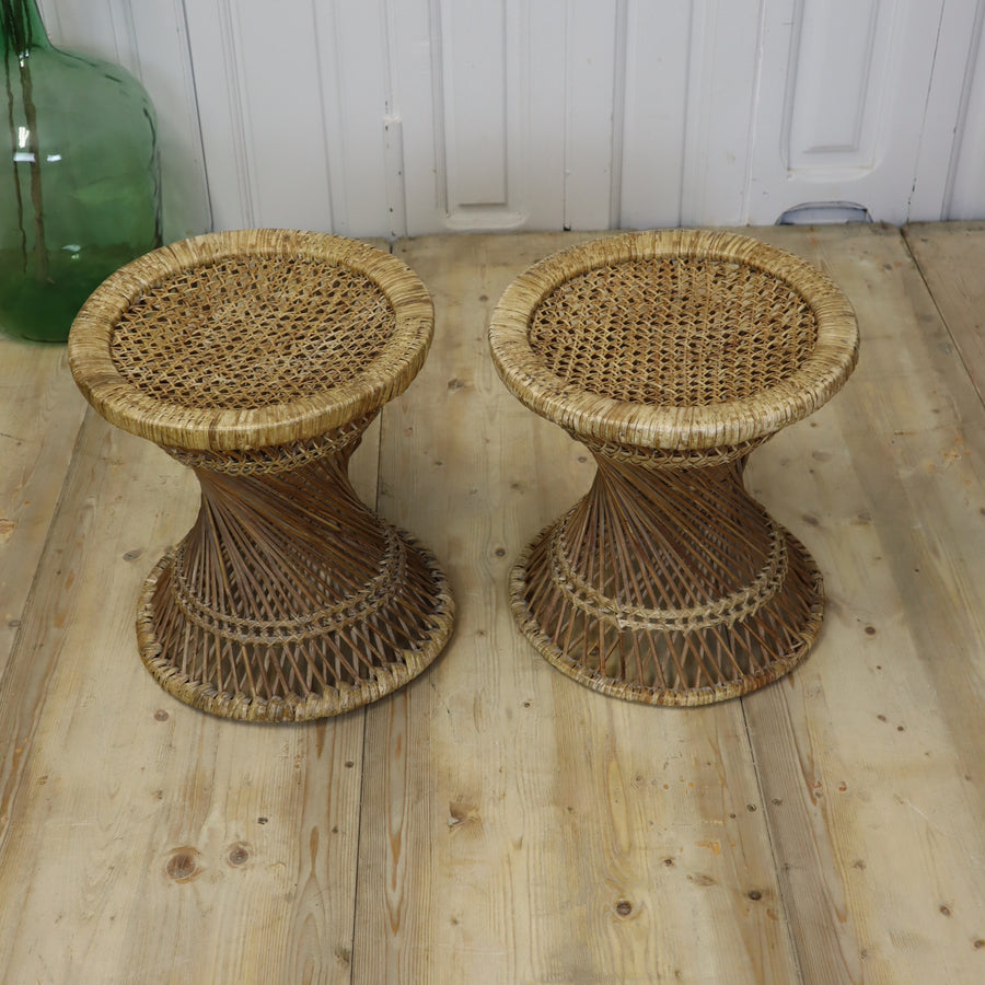 vintage_wicker_boho_mid_century_rattan_stools_tables