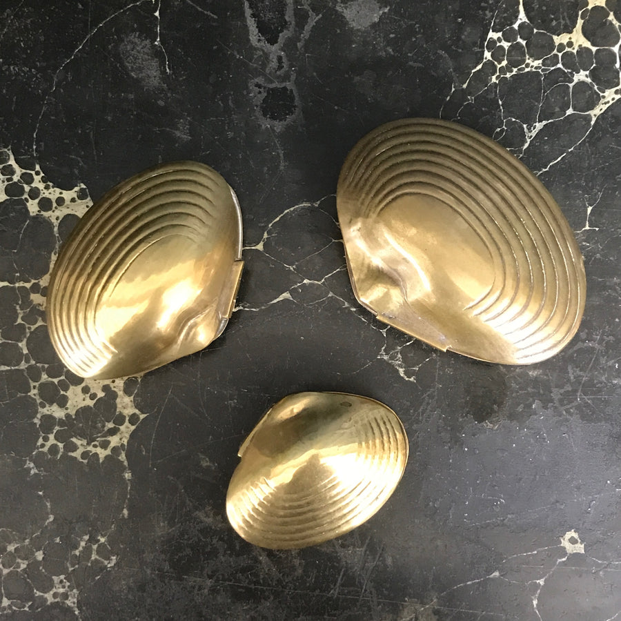 Vintage Brass Clam Shell Trinket Boxes