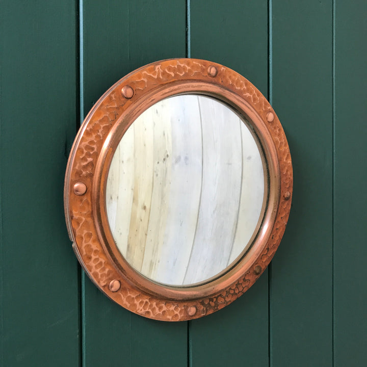 Vintage Hammered Copper Convex Porthole Mirror