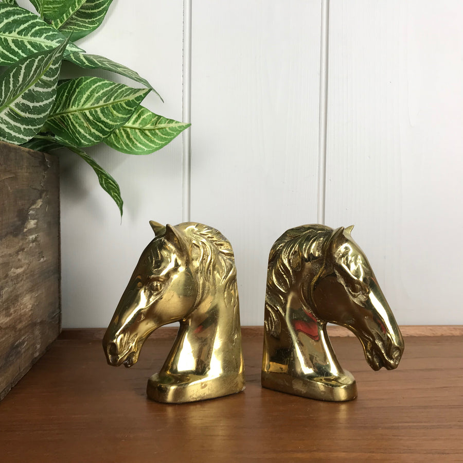 Mid Century Brass Horse Head Bookends