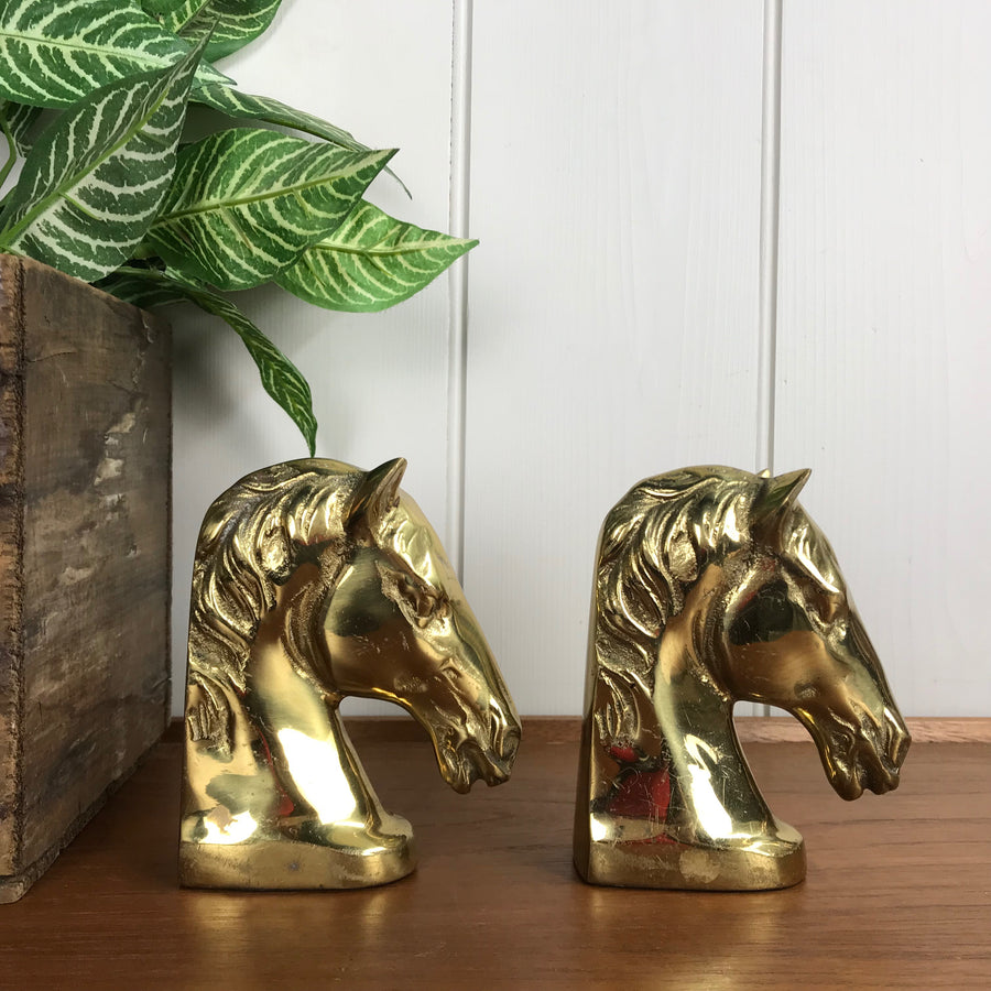 Mid Century Brass Horse Head Bookends