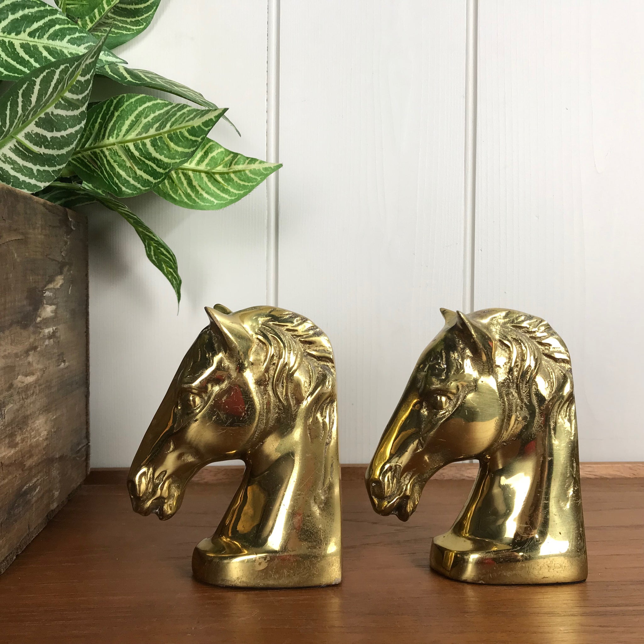 Bookends Antiqued Solid Molded / Cast Brass Horse Head bookends /  paperweights *