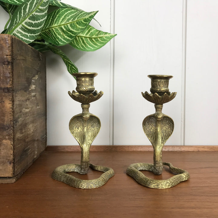 Mid Century Brass Cobra Candlesticks #A1