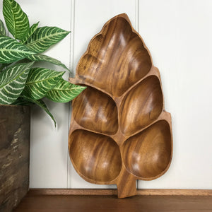 Mid Century Teak Leaf Fruit Bowl