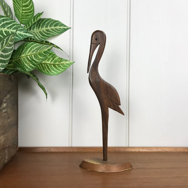 Mid Century Teak Carved Flamingo - Large