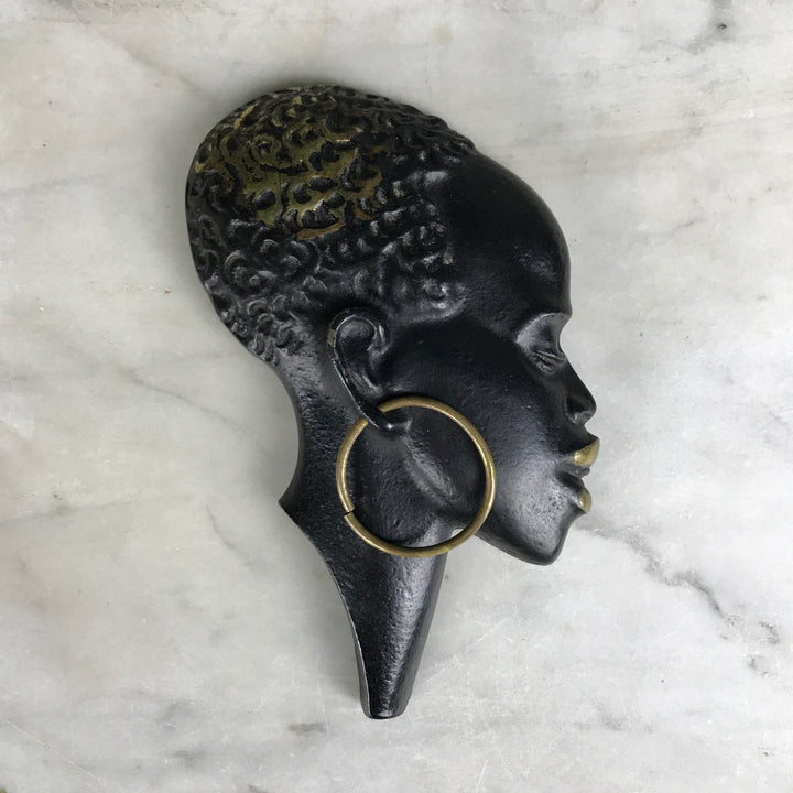 Vintage Brass African Lady Wall Plaque