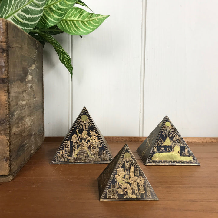 Set of Mid Century Brass Pyramids - Etched