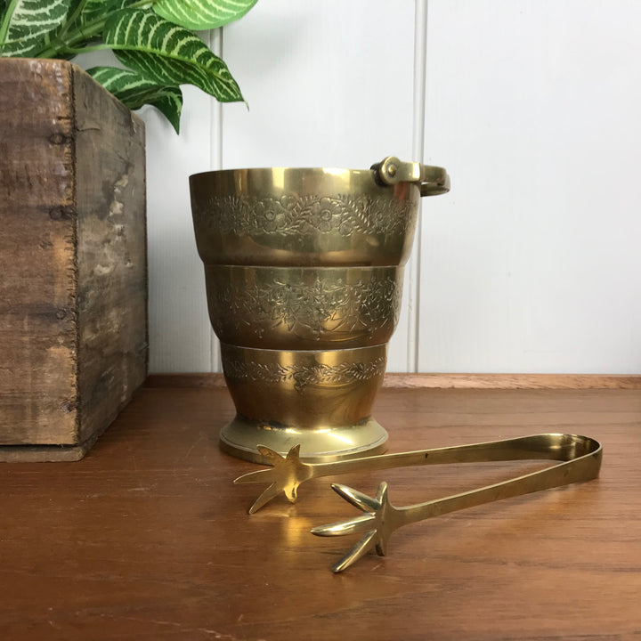 Vintage Brass Ice Bucket Set with Tongs #A1