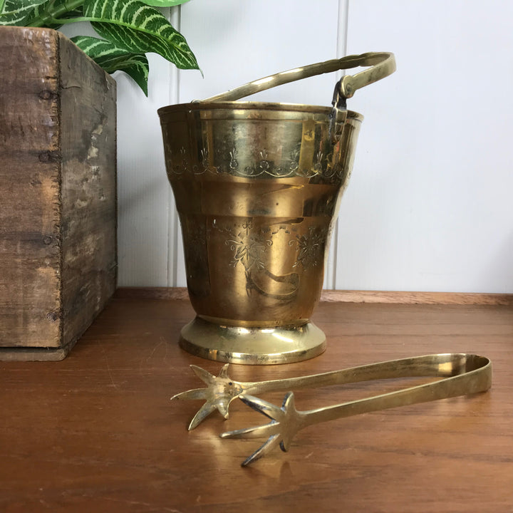 Vintage Brass Ice Bucket Set with Tongs #A2