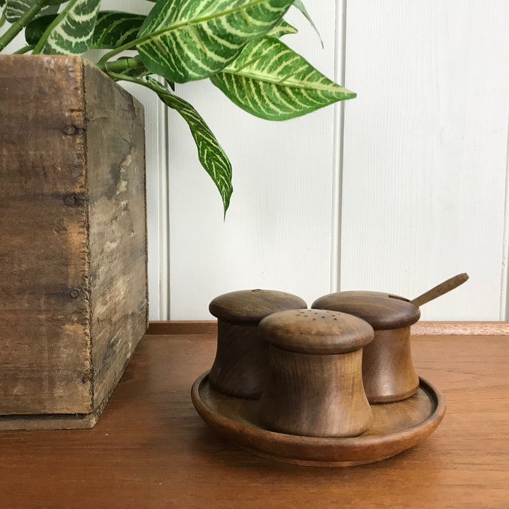 Teak Mid Century Condiment/Cruet Set