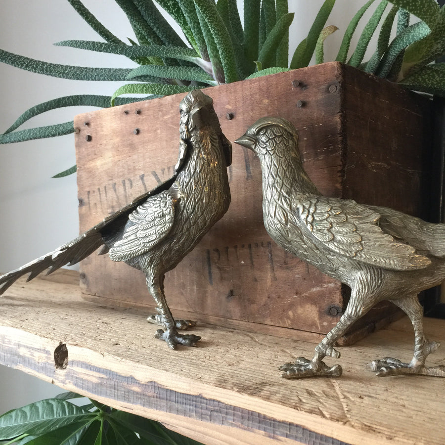 Large Vintage Brass Pheasant Ornaments