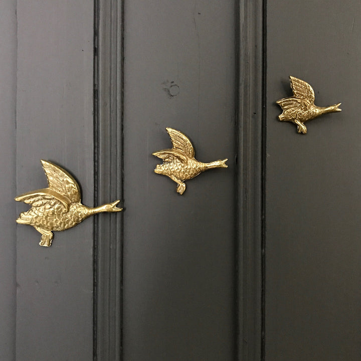 Brass Mid Century Flying Ducks - Trio