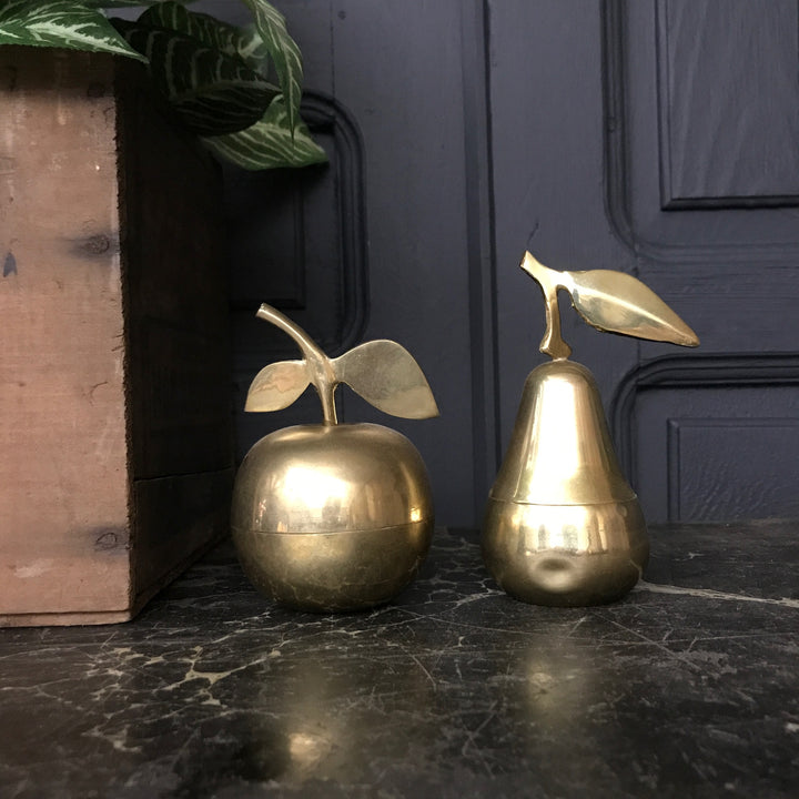 Mid Century Brass Apple & Pear Trinket Boxes