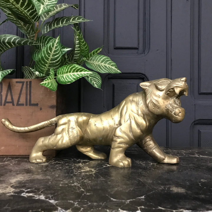 HUGE Vintage Mid Century Brass Tiger