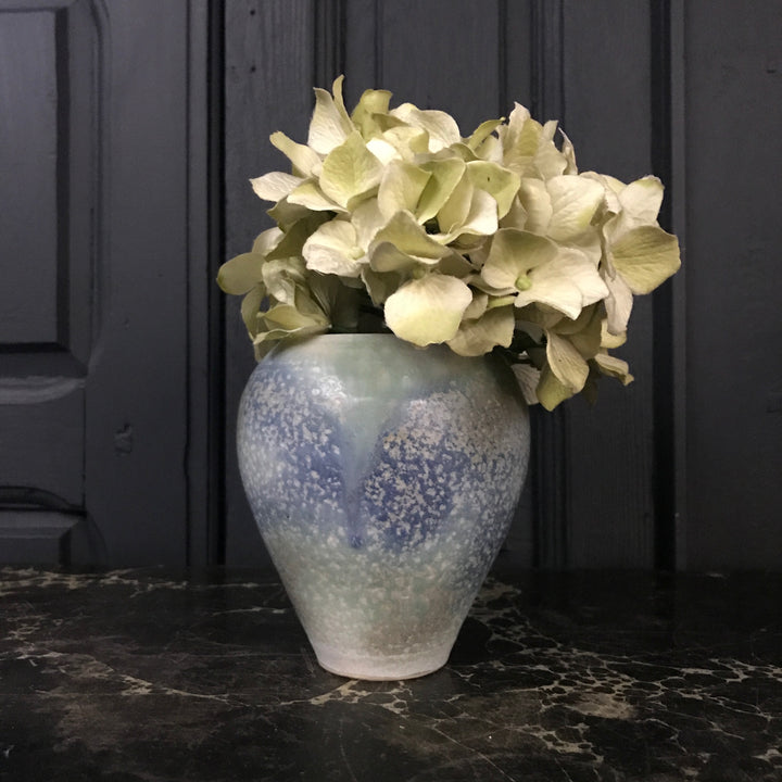 Vintage Blue Speckled Ceramic Vase