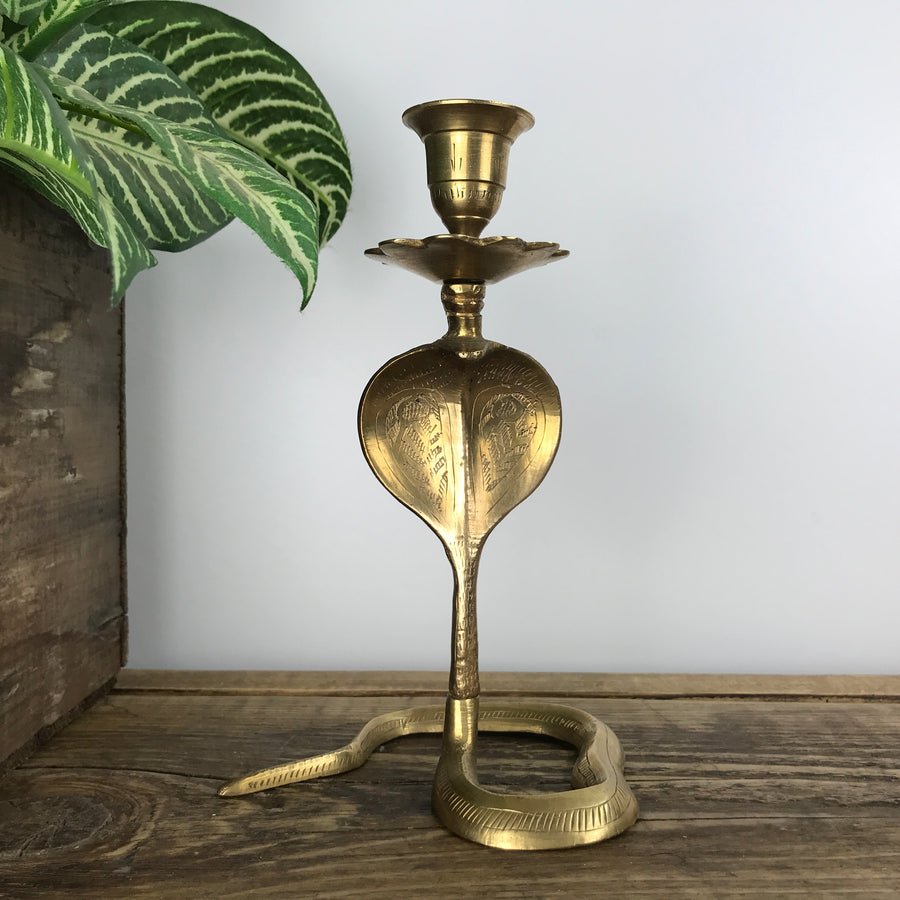 Vintage Brass Cobra Candlestick - Large A1