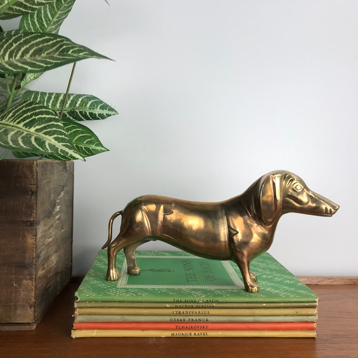 Vintage Mid Century Brass Dachshund A1