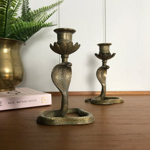 SMALL Mid Century Brass Cobra Candlesticks (pair) #A1