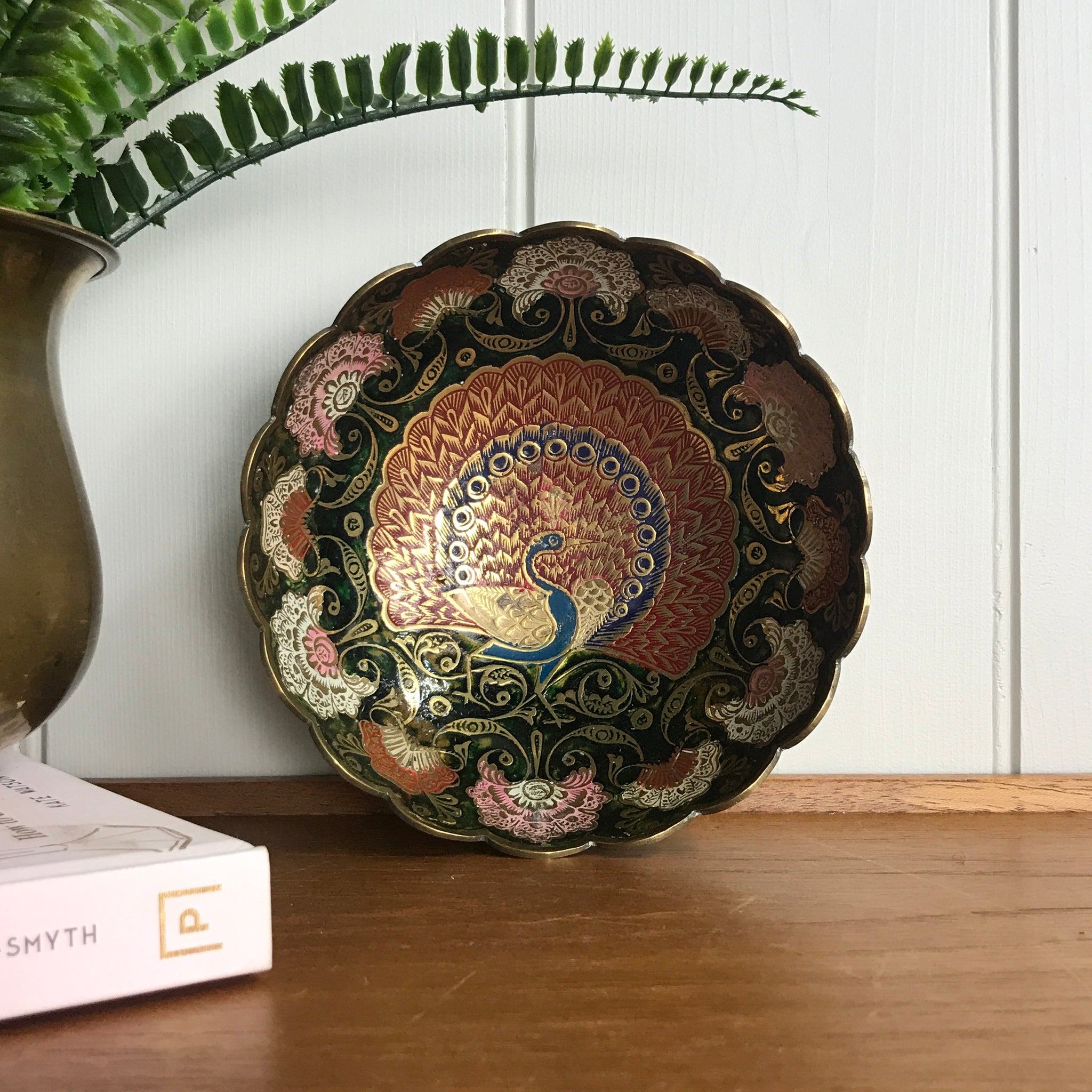 Enameled Oxidized Brass Bowl with Peacock Design – Portland Revibe