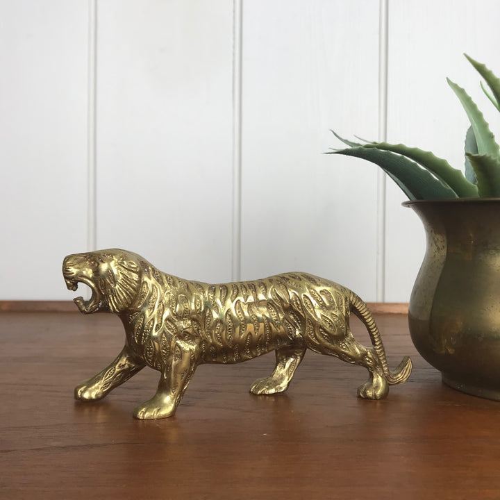 Vintage Mid Century Brass Tiger - A1