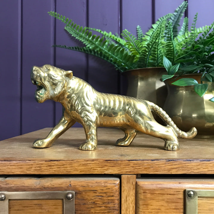 MEDIUM Vintage Mid Century Brass Tiger