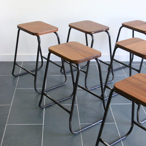 Set of 4 Reclaimed Iroko School Lab Stacking Stools