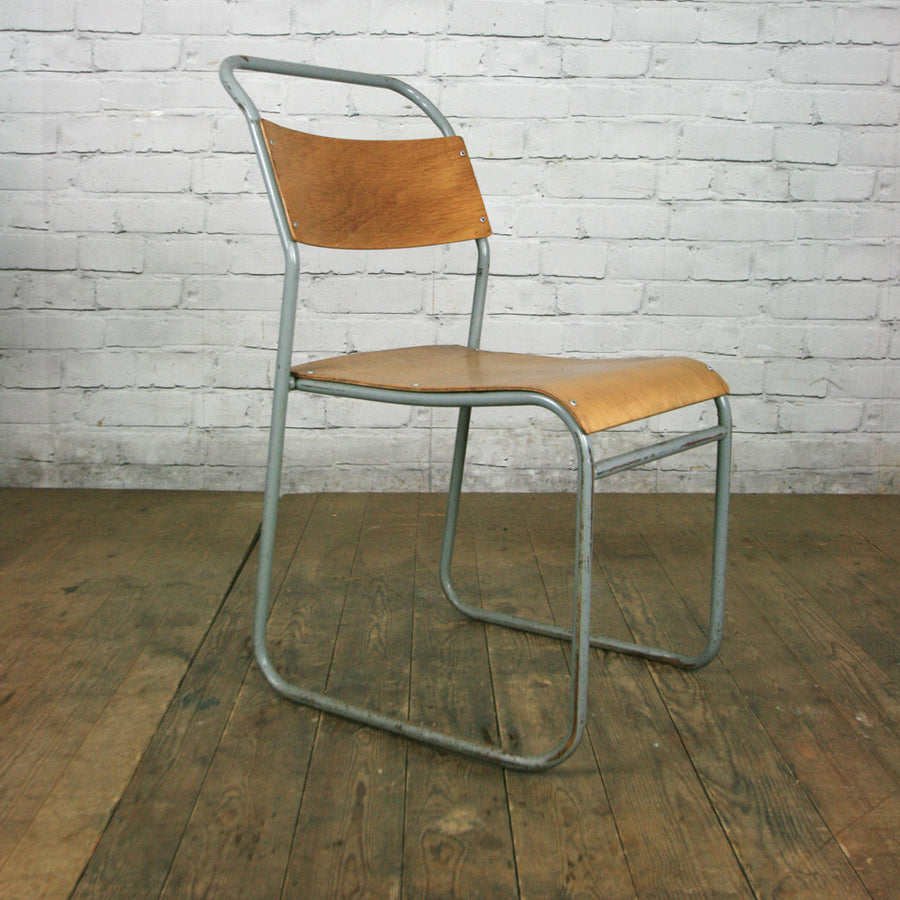 Vintage Industrial School Stacking Chairs - GREY x 1 (8 available)