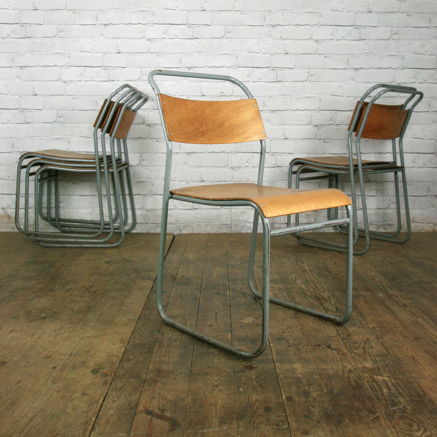 Vintage Industrial School Stacking Chairs - GREY x 1 (8 available)