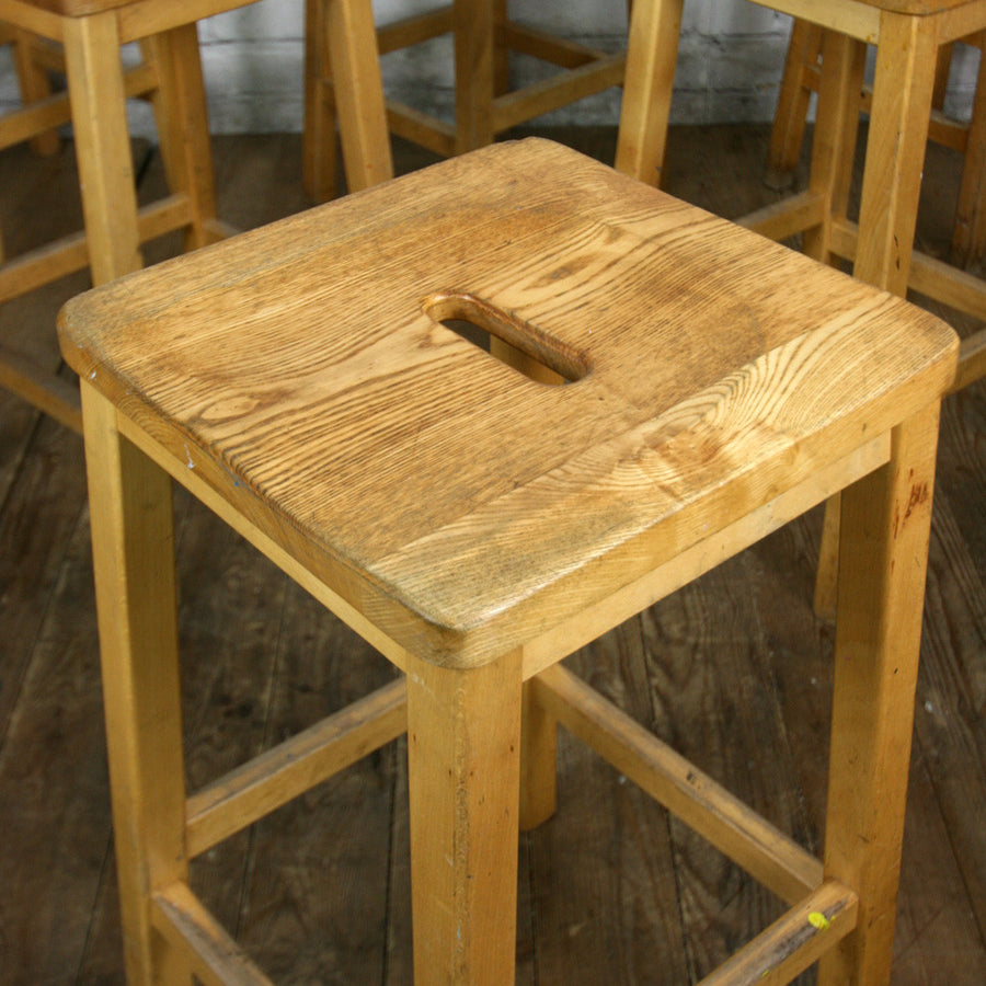 Vintage Elm & Beech School Laboratory Stools