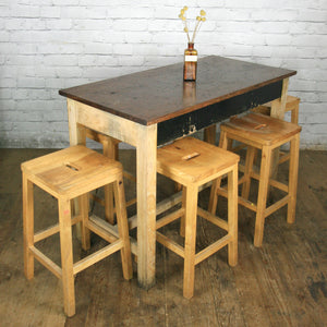 Vintage Elm & Beech School Laboratory Stools